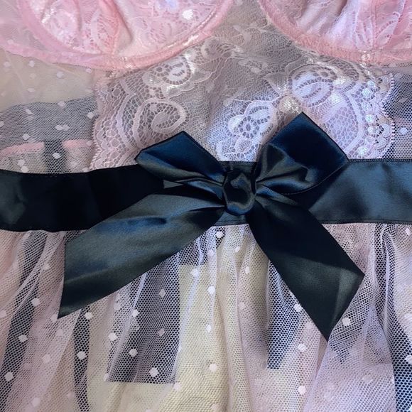 Plus Size Sexy Lingerie Lace Babydoll Nightgown with Underwire 2XL Bow Swiss Dot - Picture 8 of 12